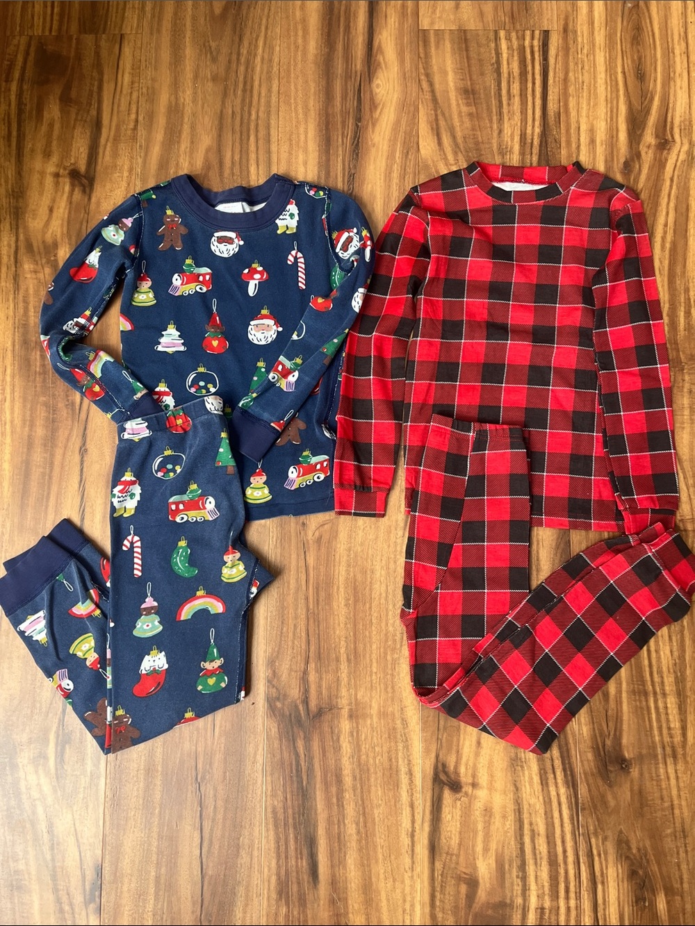 Hanna Andersson Navy Holiday Ornaments and Red Buffalo Plaid Pajama Set